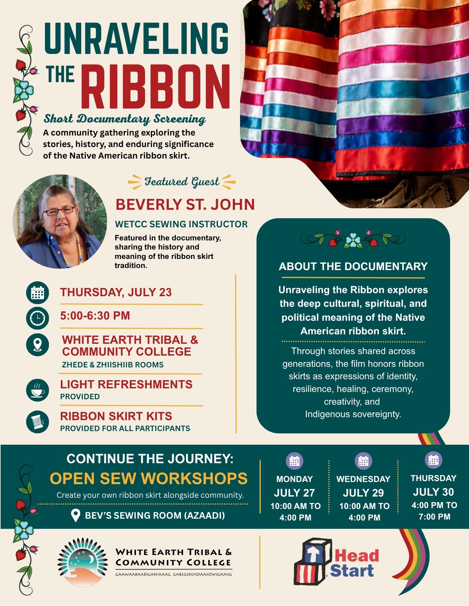 Unraveling the Ribbon documentary and sewing workshop flyer